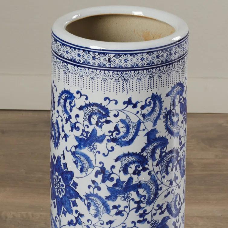 Oriental Furniture 24 in. Blue & White Umbrella Stand