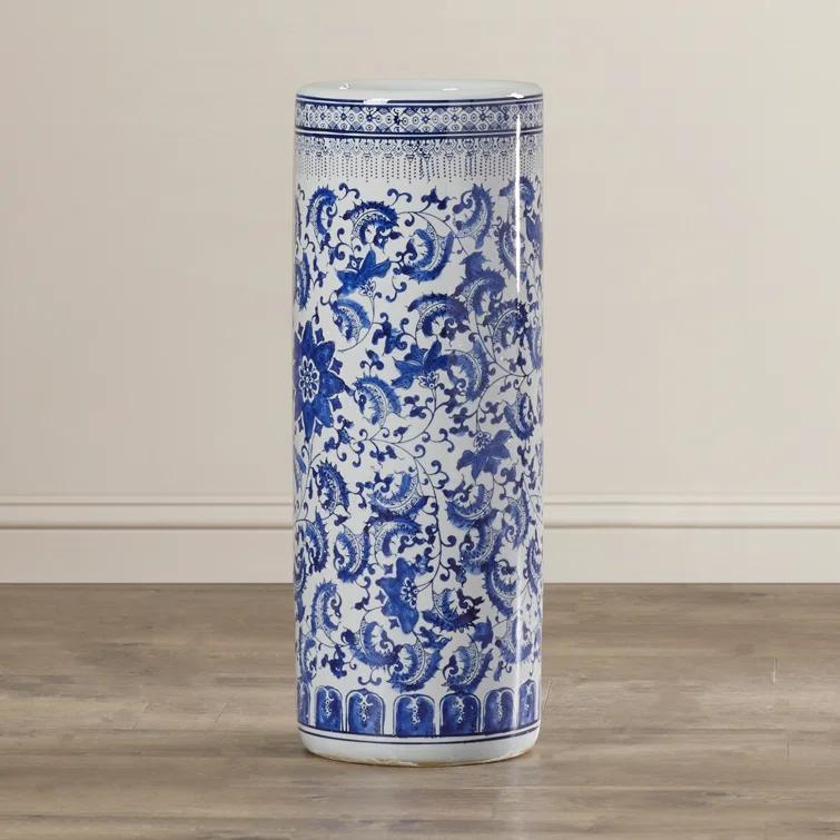 Oriental Furniture 24 in. Blue & White Umbrella Stand