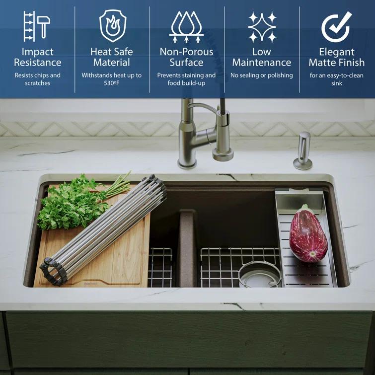 Quartz Undermount Sinks 32.5'' L Undermount Double Bowl Kitchen Sink