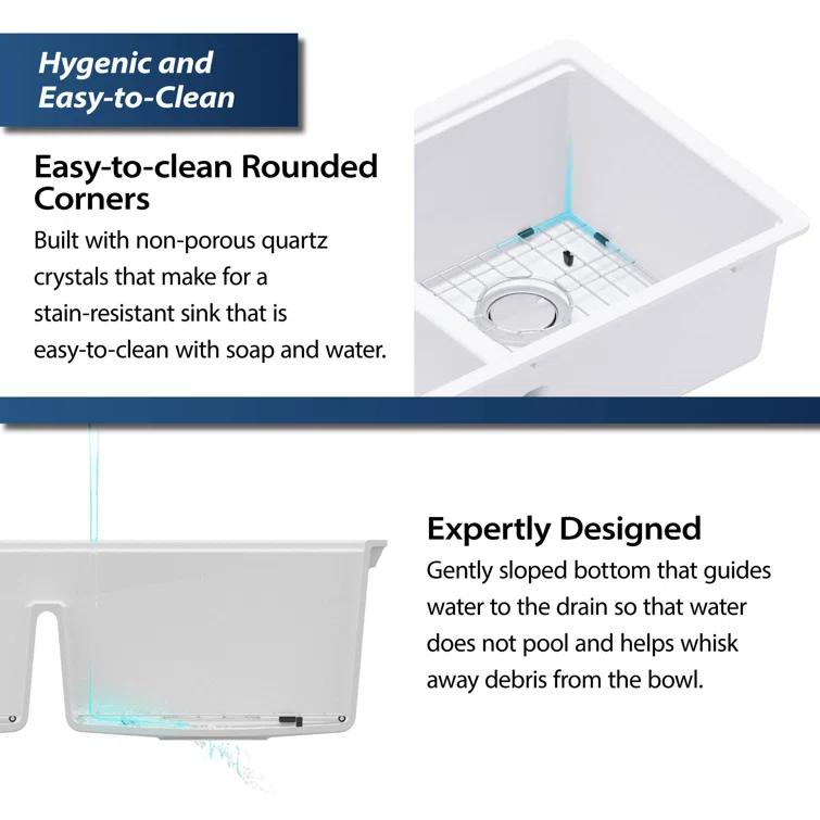 Quartz Undermount Sinks 32.5'' L Undermount Double Bowl Kitchen Sink