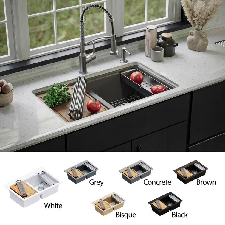 Quartz Undermount Sinks 32.5'' L Undermount Double Bowl Kitchen Sink