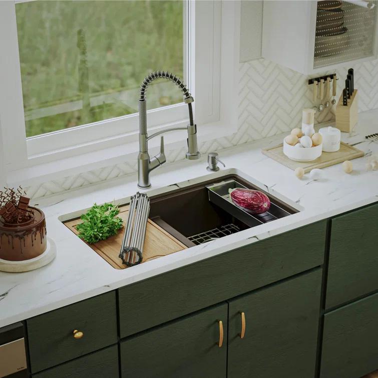 Quartz Undermount Sinks 32.5'' L Undermount Double Bowl Kitchen Sink