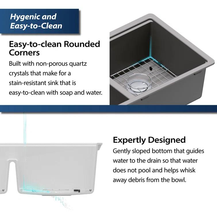 Quartz Undermount Sinks 32.5'' L Undermount Double Bowl Kitchen Sink