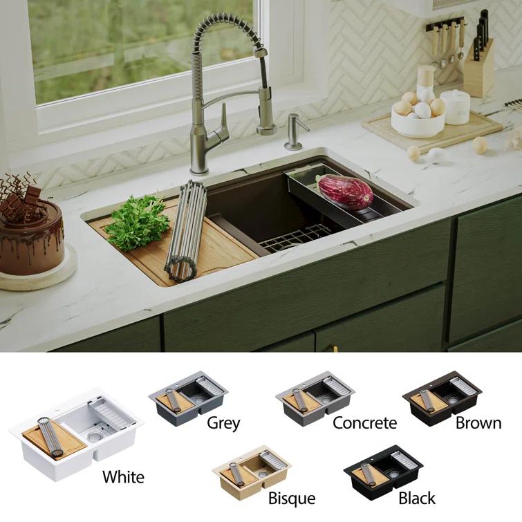 Quartz Undermount Sinks 32.5'' L Undermount Double Bowl Kitchen Sink