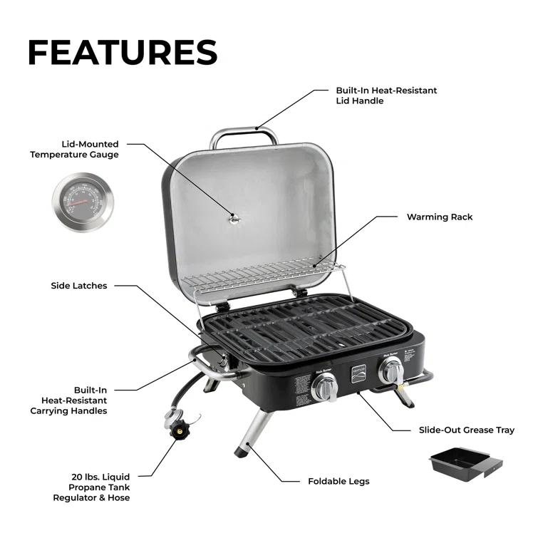 Kenmore 2-Burner Portable Tabletop Retro Gas Grill
