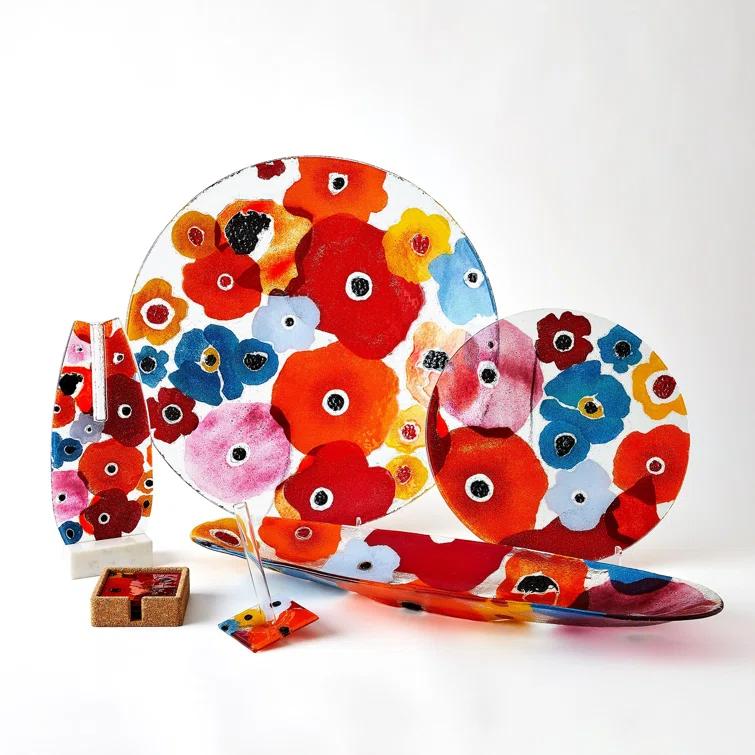Global Views Fused Floral Glass Floral Charger