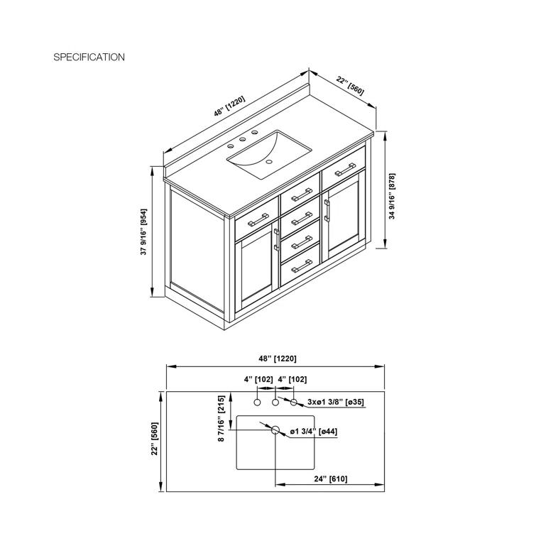 OVE Decors Bailey 48" Single Bathroom Vanity with Premium Countertop