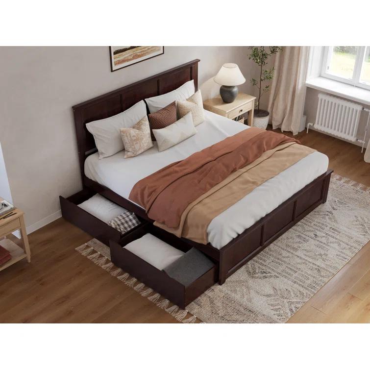 Madison Solid Wood Platform Bed with Matching Footboard & Storage Drawers