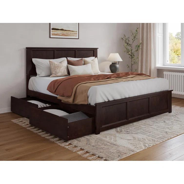 Madison Solid Wood Platform Bed with Matching Footboard & Storage Drawers
