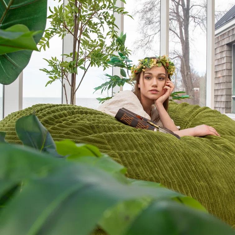 Big Joe Foam Filled Bean Bag Chair with Removable Cover, Corded Plush, Vegan Leather Accents, Medium to XXL Size