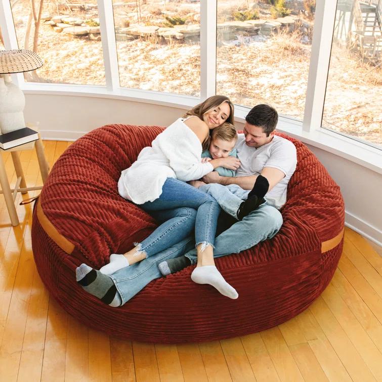 Big Joe Foam Filled Bean Bag Chair with Removable Cover, Corded Plush, Vegan Leather Accents, Medium to XXL Size