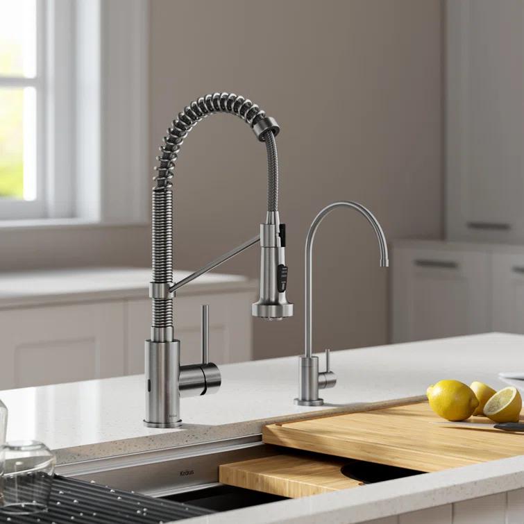 KRAUS Bolden Commercial Style 2-Function Single Handle Pull Down Kitchen Faucet with Soap Dispenser