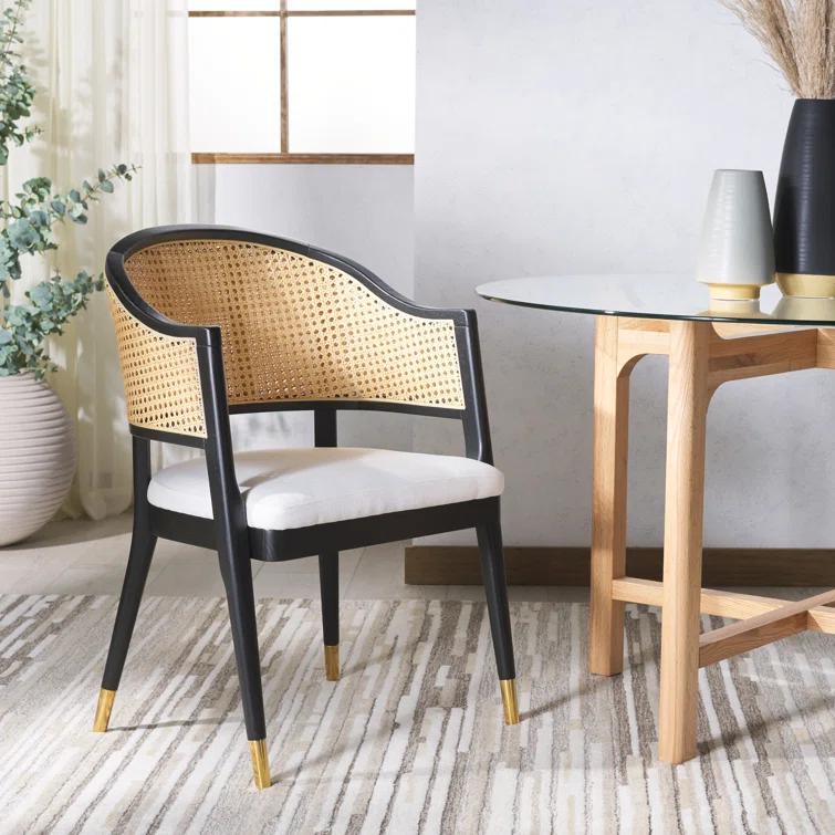 SAFAVIEH Couture Rogue Mid-Century Linen Solid Dining Chair, Black/Natural