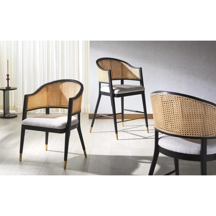 SAFAVIEH Couture Rogue Mid-Century Linen Solid Dining Chair, Black/Natural