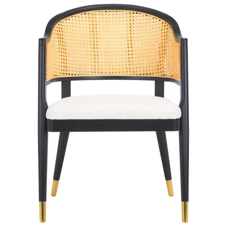 SAFAVIEH Couture Rogue Mid-Century Linen Solid Dining Chair, Black/Natural