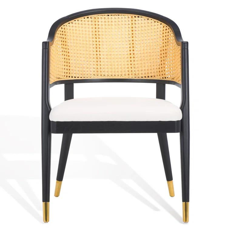 SAFAVIEH Couture Rogue Mid-Century Linen Solid Dining Chair, Black/Natural