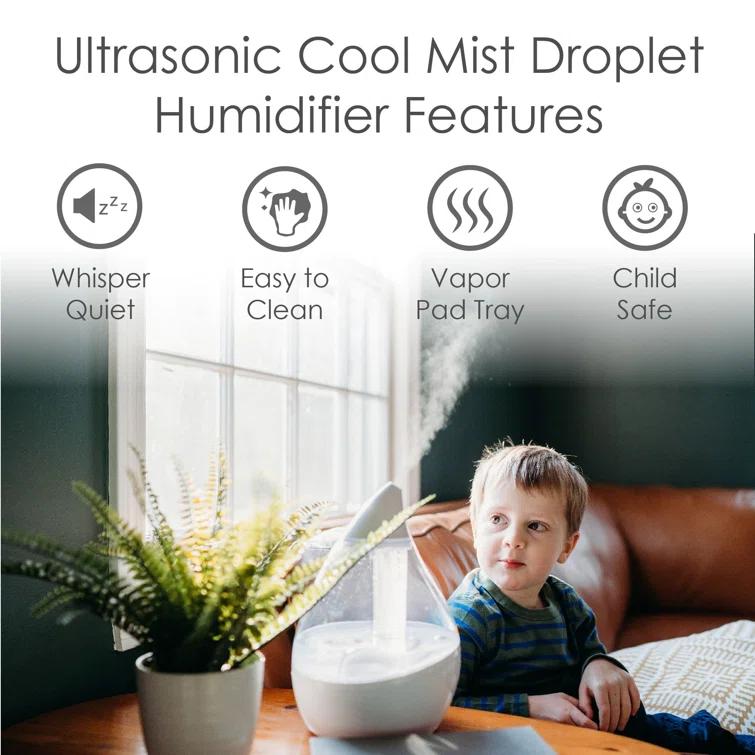 Crane USA Droplet Cool-Mist Humidifier with Vapor Tray, 0.5. Gal. - Clear & White