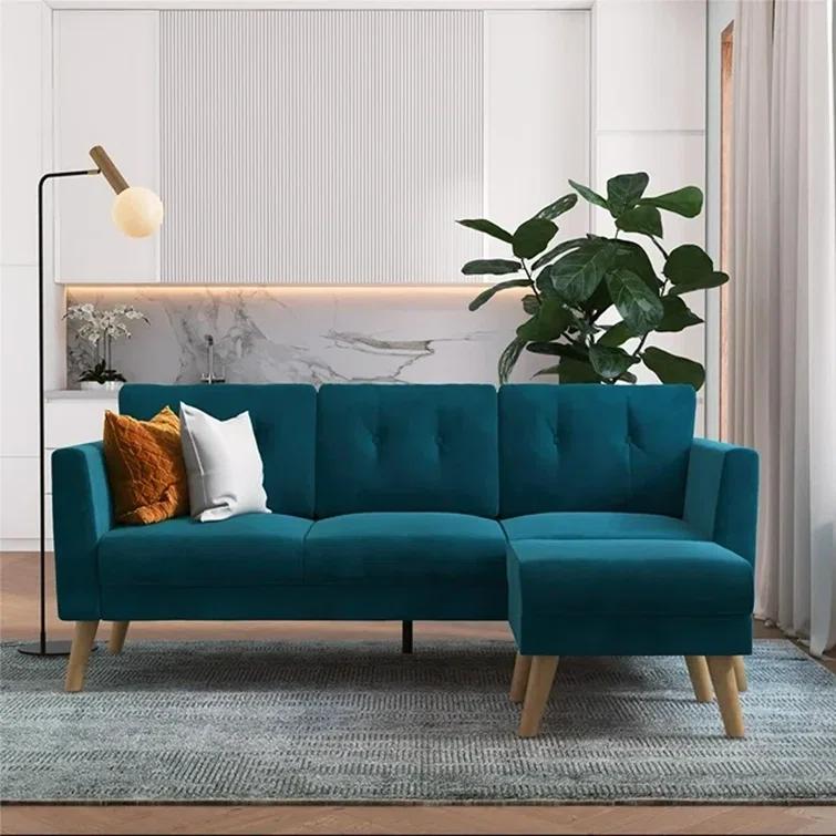 Gloria 75.5'' Wide Velvet Reversible Sofa & Chaise with Ottoman