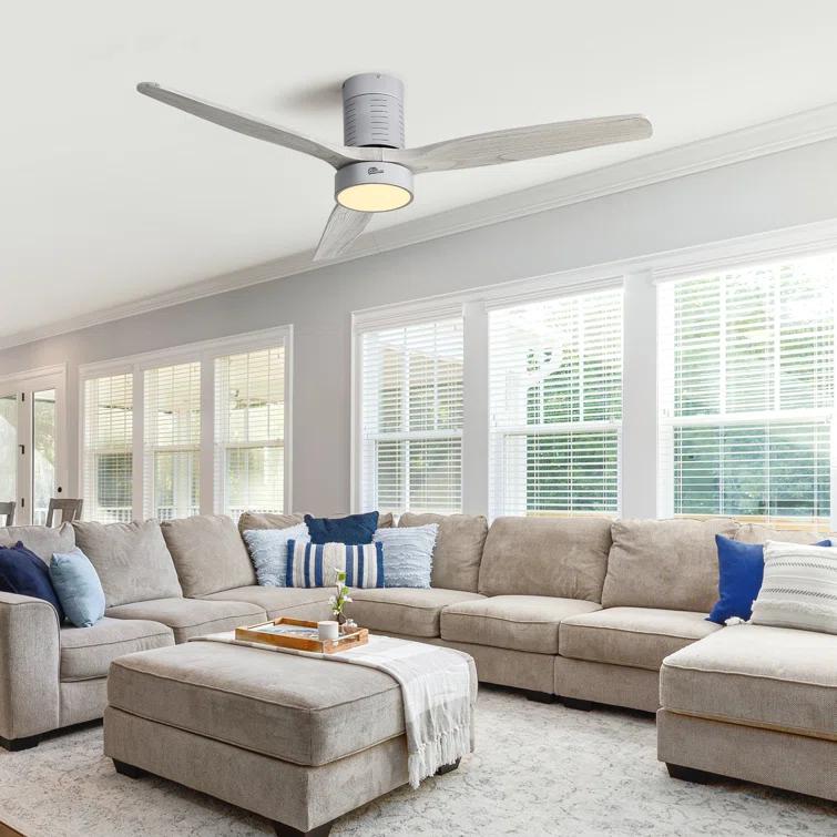 Ivy Bronx Kemp 52'' 3 -Blade LED Flush Mount Ceiling Fan with Remote Control and Light Kit Included