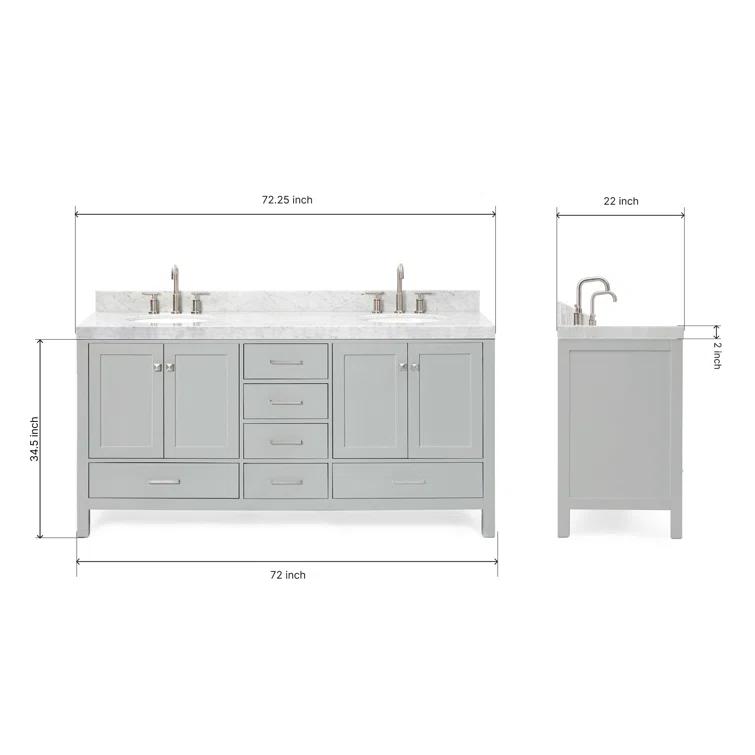 Cambridge 72'' Double Bathroom Vanity with Carrara Marble Top