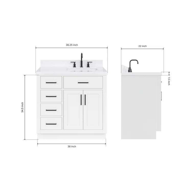Wildon Home® Tidworth 36'' Solid Wood Single Bathroom Vanity with 1.5'' Carrara Quartz Top, Right Offset Rectangular Sink