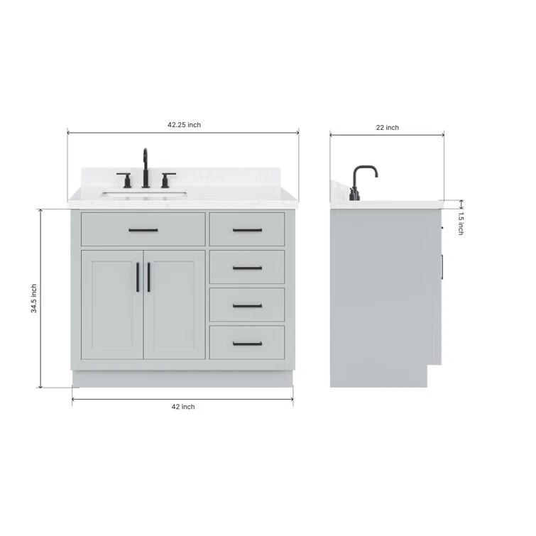 Wildon Home® Tidworth 42'' Solid Wood Single Bathroom Vanity with 1.5'' White Quartz Top, Right Offset Rectangular Sink