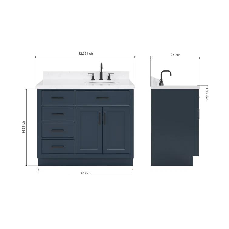 Hokku Designs Thornaby 42'' Solid Wood Single Bathroom Vanity with 1.5'' Carrara Quartz Top, Right Offset Oval Sink
