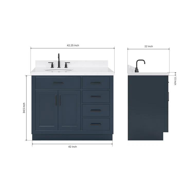 Hokku Designs Thornaby 42'' Solid Wood Single Bathroom Vanity with 1.5'' Carrara Quartz Top, Right Offset Oval Sink