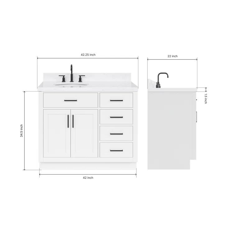 Hokku Designs Thornaby 42'' Solid Wood Single Bathroom Vanity with 1.5'' Carrara Quartz Top, Left Offset Oval Sink