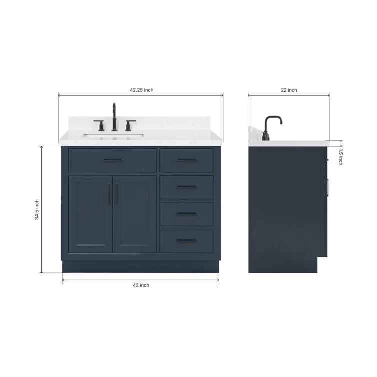 Hokku Designs Thornaby 42'' Solid Wood Single Bathroom Vanity with 1.5'' Carrara Quartz Top, Right Offset Oval Sink