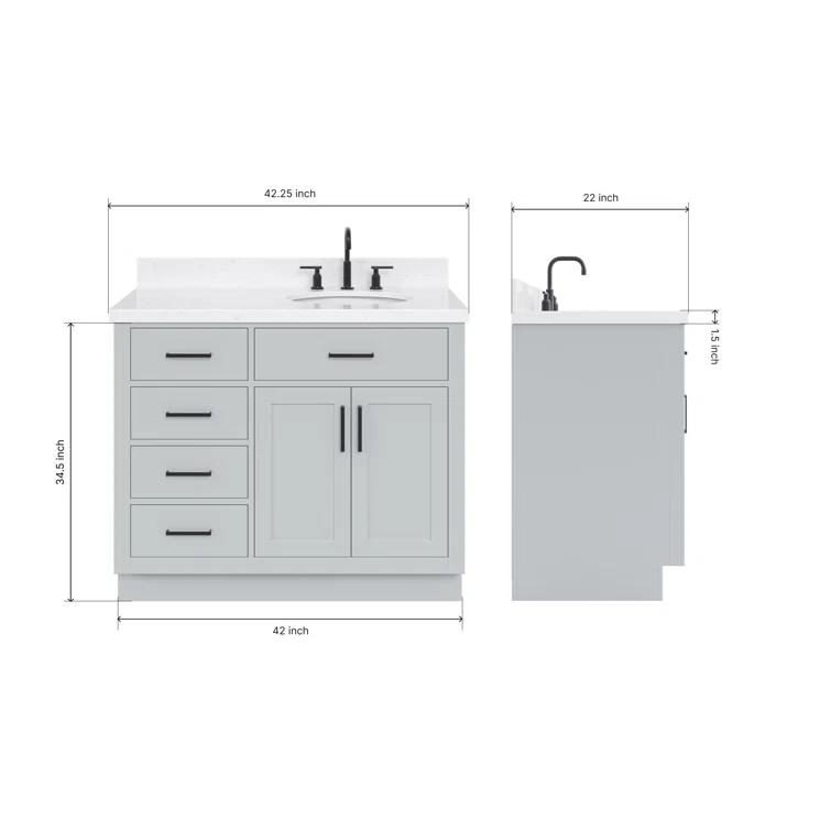 Wildon Home® Tidworth 42'' Solid Wood Single Bathroom Vanity with 1.5'' White Quartz Top, Right Offset Rectangular Sink