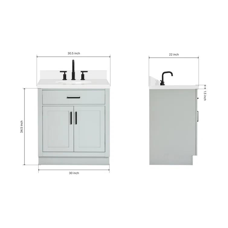 Thornaby 30'' Solid Wood Single Bathroom Vanity with 1.5'' White Quartz Top, Oval Sink