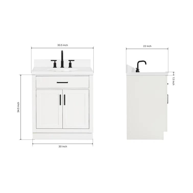 Thornaby 30'' Solid Wood Single Bathroom Vanity with 1.5'' White Quartz Top, Oval Sink