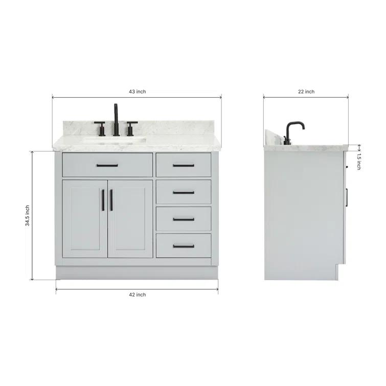 Wildon Home® Tidworth 42'' Solid Wood Single Bathroom Vanity with 1.5'' White Quartz Top, Right Offset Rectangular Sink