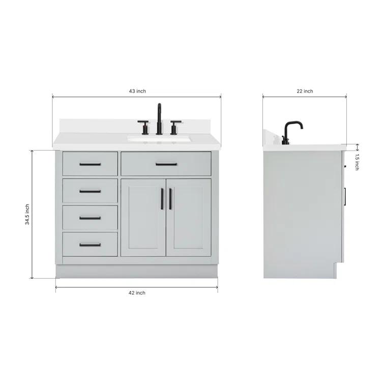 Wildon Home® Tidworth 42'' Solid Wood Single Bathroom Vanity with 1.5'' White Quartz Top, Right Offset Rectangular Sink