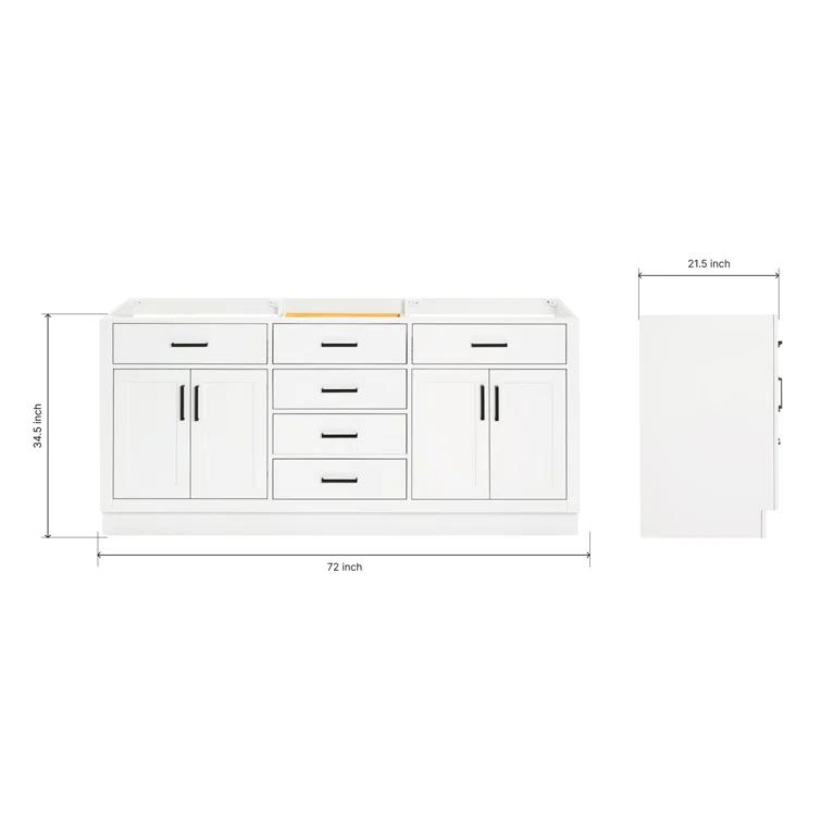 Ariel T072d-Bc Hepburn 72" Double Free Standing Vanity Cabinet Only - White
