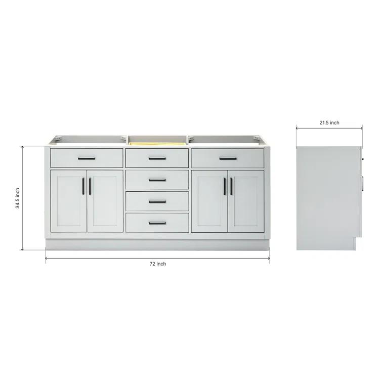 Ariel T072d-Bc Hepburn 72" Double Free Standing Vanity Cabinet Only - Grey