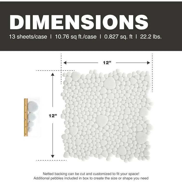 Glass Tile Love 12x12 Pebble Mosaic 10.76 sqft/case, Ideal for Kitchen Backsplash Bathroom Pool Tile