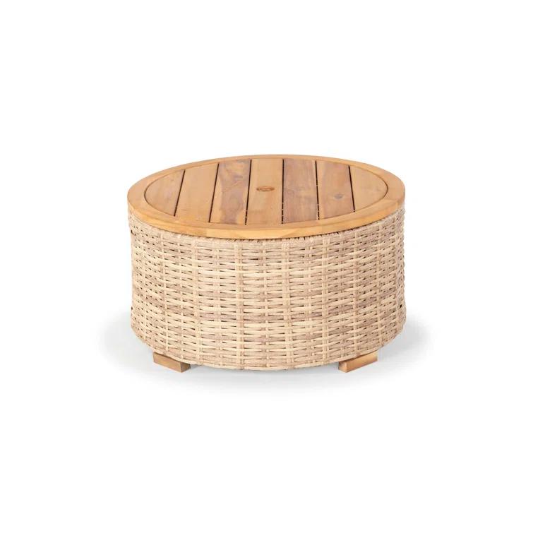 SAFAVIEH Couture Anguilla Outdoor Patio Round Wicker Coffee Table with Storage, Natural