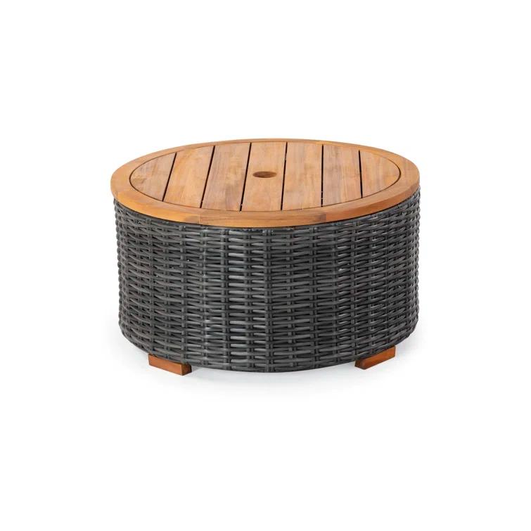 SAFAVIEH Couture Anguilla Outdoor Patio Round Wicker Coffee Table with Storage, Dark Grey