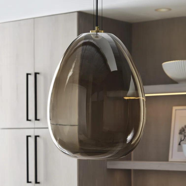 Opal Glass and Brass LED Pendant Light