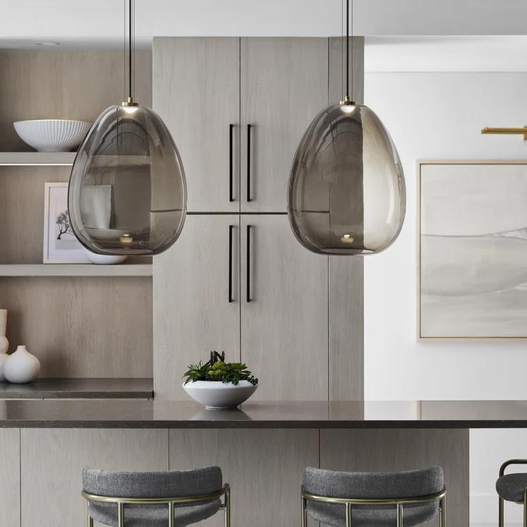Opal Glass and Brass LED Pendant Light