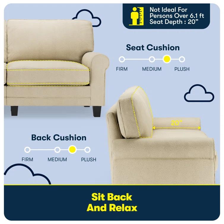 Serta Copenhagen 73" Rolled Arm Sofa, Easy Care Fabric, Soft Pillow Back, Pocket Coil Seat Cushions