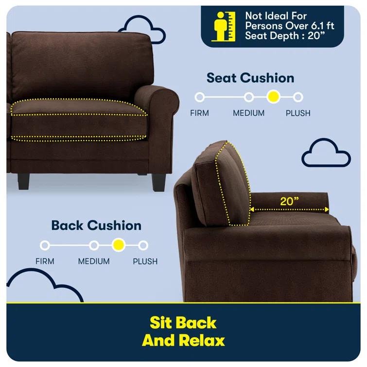 Serta Copenhagen 78" Rolled Arm Sofa, Easy Care Fabric, Soft Pillow Back, Pocket Coil Seat Cushions