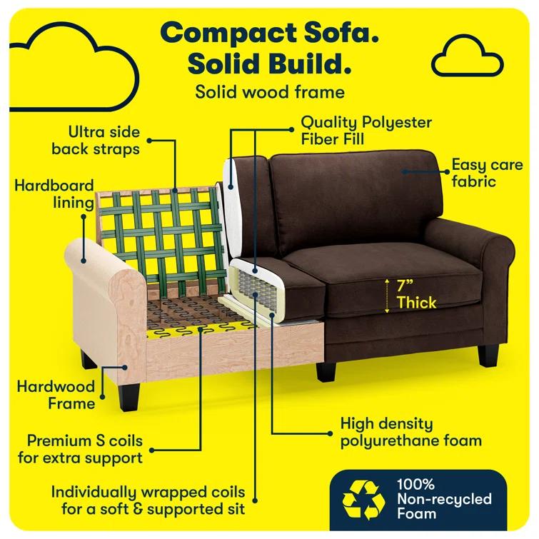 Serta Copenhagen 78" Rolled Arm Sofa, Easy Care Fabric, Soft Pillow Back, Pocket Coil Seat Cushions