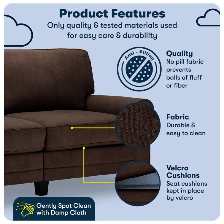 Serta Copenhagen 78" Rolled Arm Sofa, Easy Care Fabric, Soft Pillow Back, Pocket Coil Seat Cushions