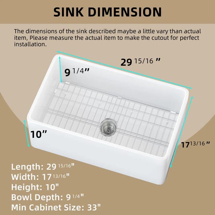 36 x 18 White Farmhouse Sink Fireclay Farm SinkApron Front Kitchen Sink Single Bowl with Accessory Kit