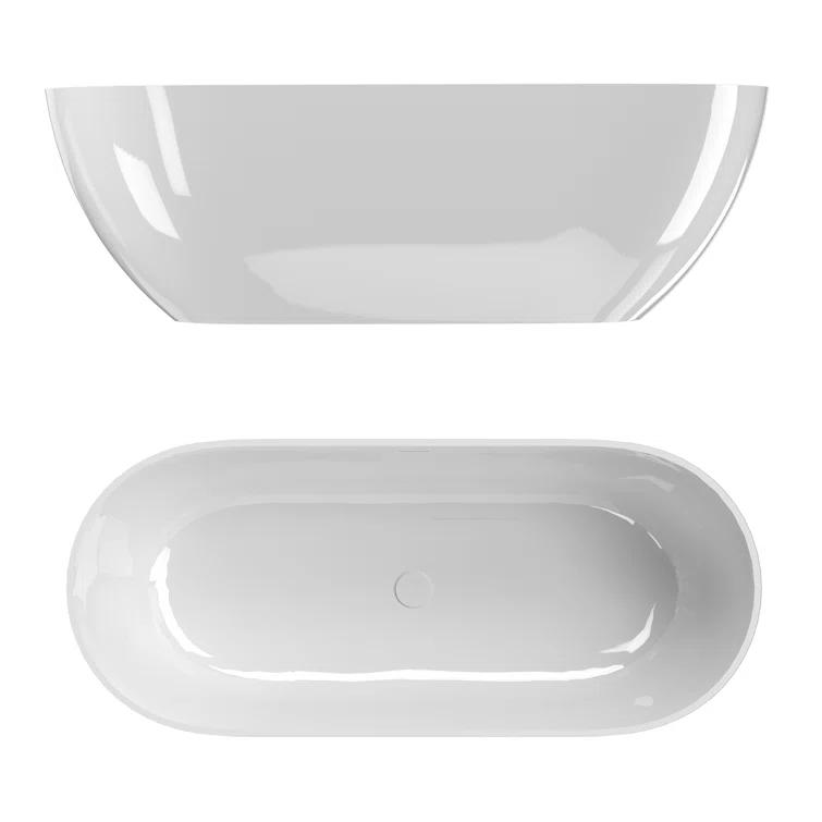 59" x 30" Freestanding Soaking Solid Surface Bathtub Stone Resin Bath Tub with Overflow and Pop-up Drain for Contemporary Bathroom, Glossy/Matte White