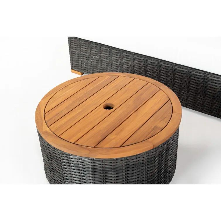 SAFAVIEH Couture Anguilla Outdoor Patio Round Wicker Coffee Table with Storage, Dark Grey