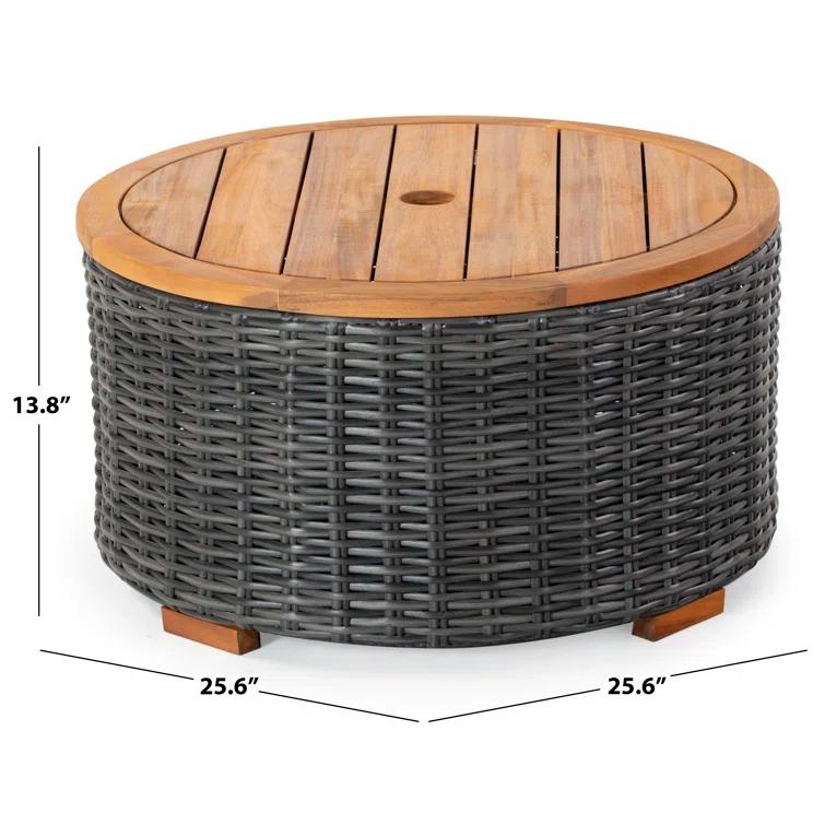 SAFAVIEH Couture Anguilla Outdoor Patio Round Wicker Coffee Table with Storage, Dark Grey